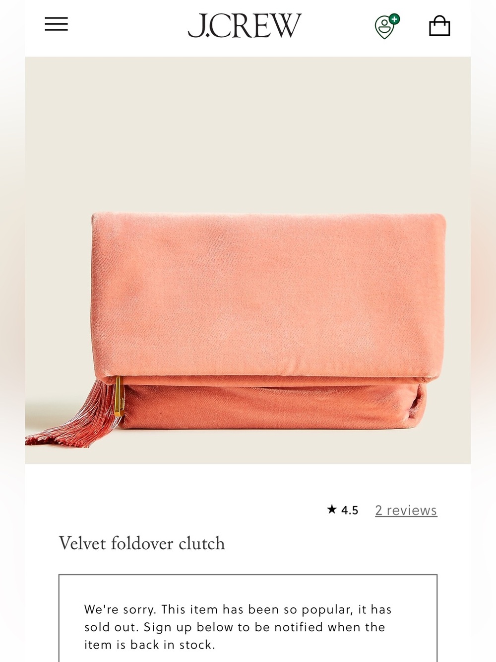 Velvet Foldover Clutch - Peach